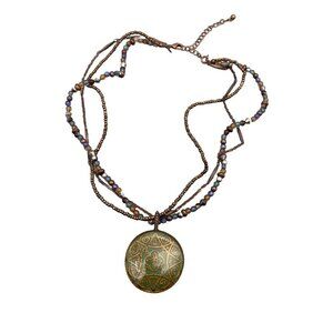 Nina Ricci for Avon Multicolor Beaded Chain Large Round Pendant Necklace 17-20"